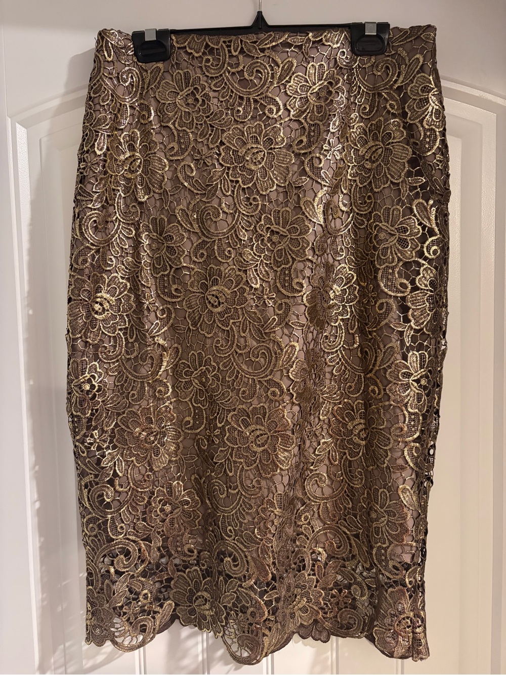 White House Black Market Gold Lace Pencil Skirt